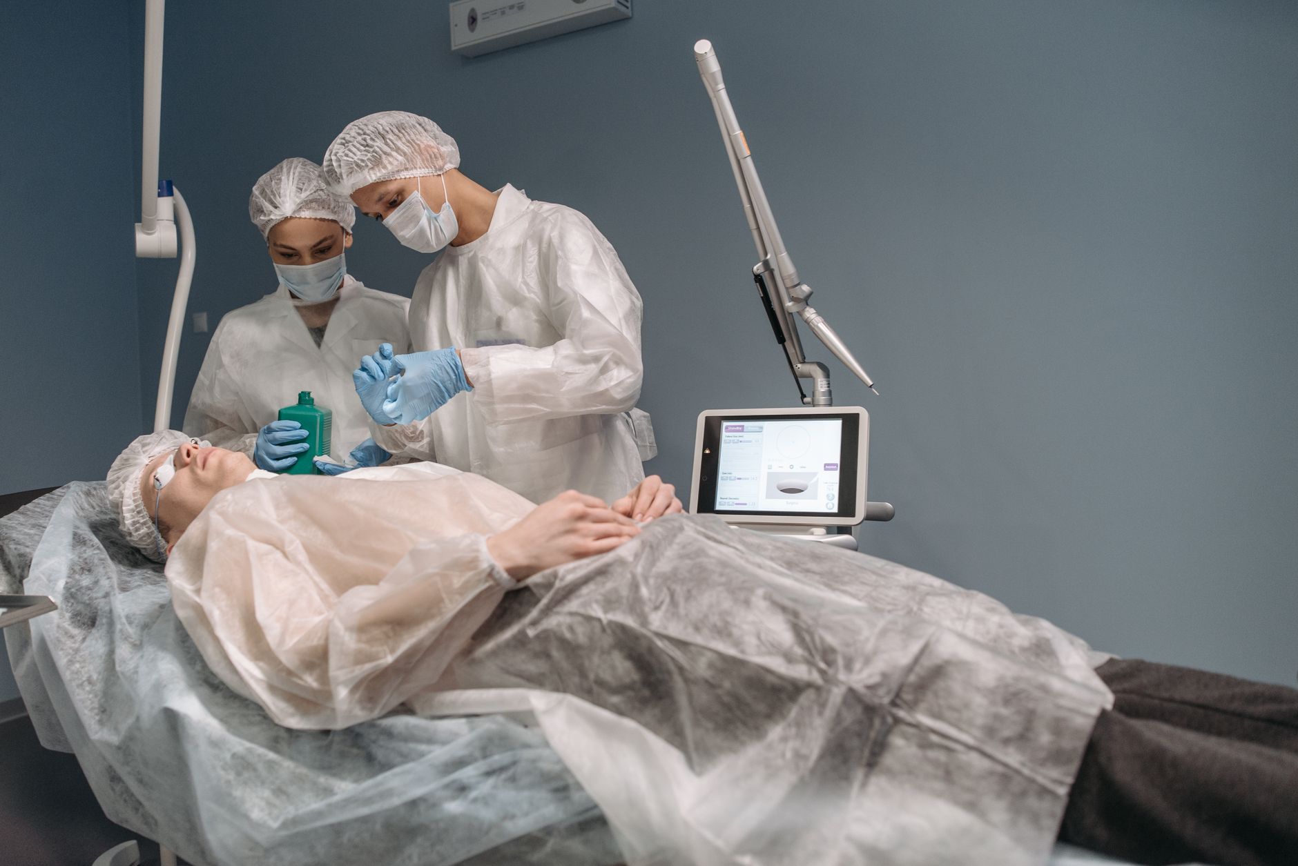 Modern plastic surgery clinic consultation room in Seoul's Gangnam district