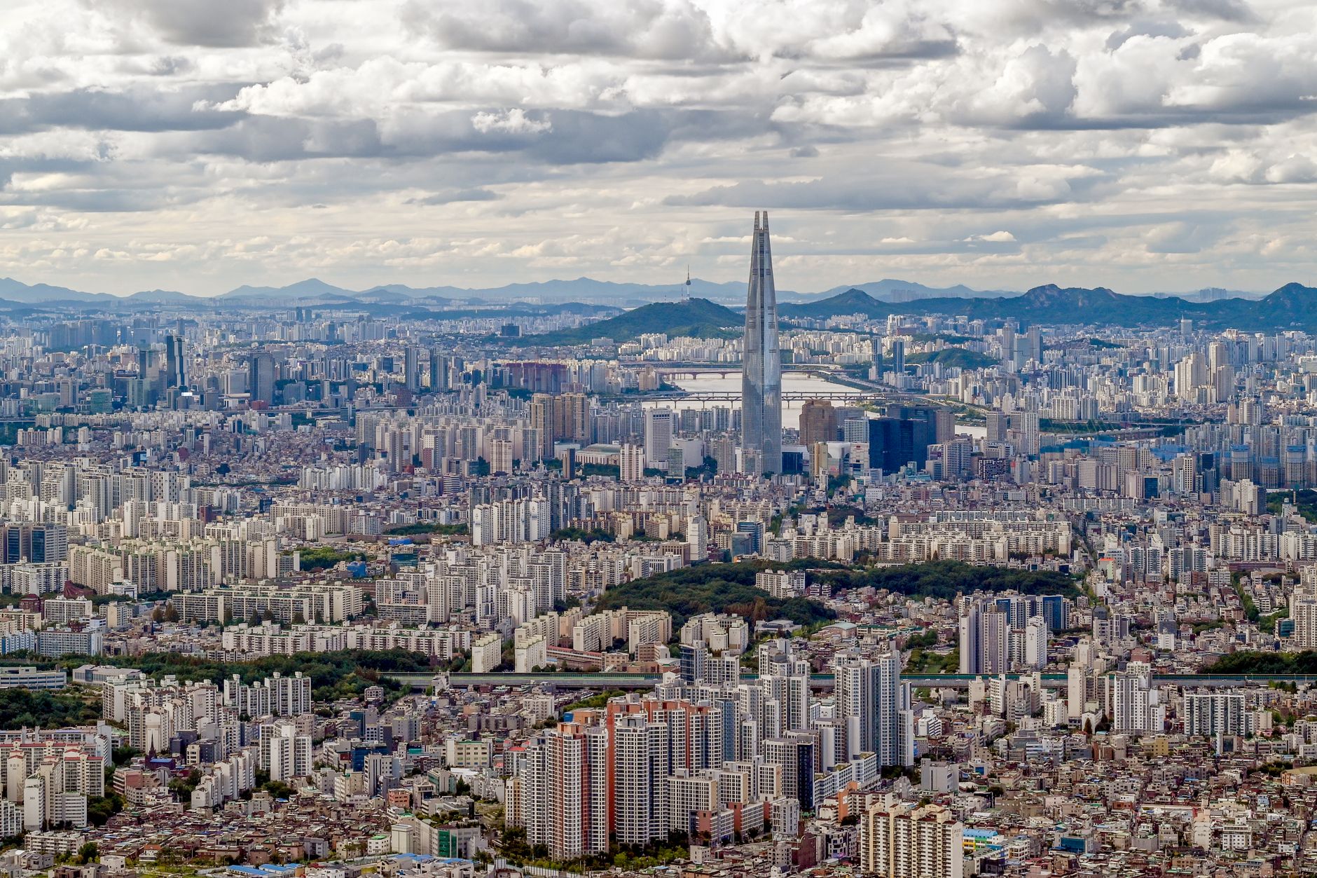Aerial view of Seoul's Gangnam district, a hub for cosmetic surgery clinics in South Korea